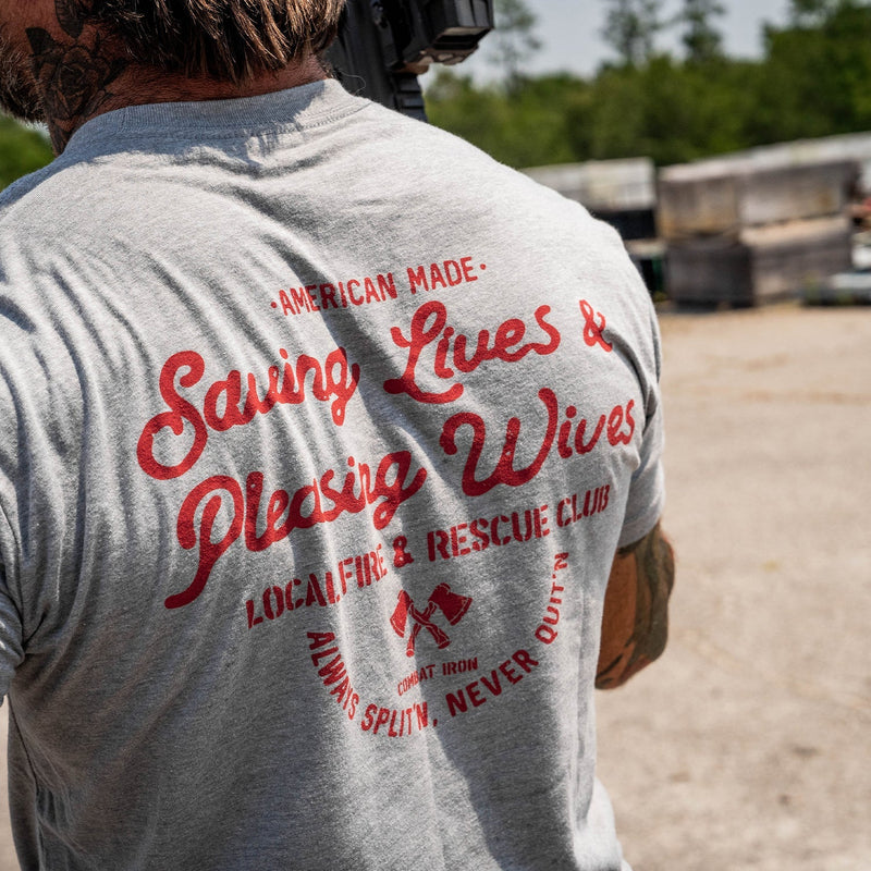 Load image into Gallery viewer, Saving Lives &amp; Pleasing Wives Fire &amp; Rescue Club Men&#39;s T-Shirt
