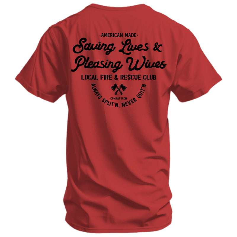 Load image into Gallery viewer, Saving Lives &amp; Pleasing Wives Fire &amp; Rescue Club Men&#39;s T-Shirt
