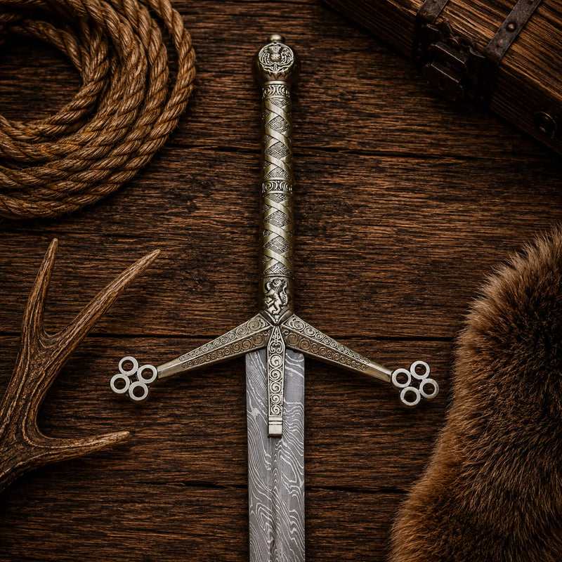 Load image into Gallery viewer, Scottish Claymore Sword – Damascus Steel Medieval Viking Display
