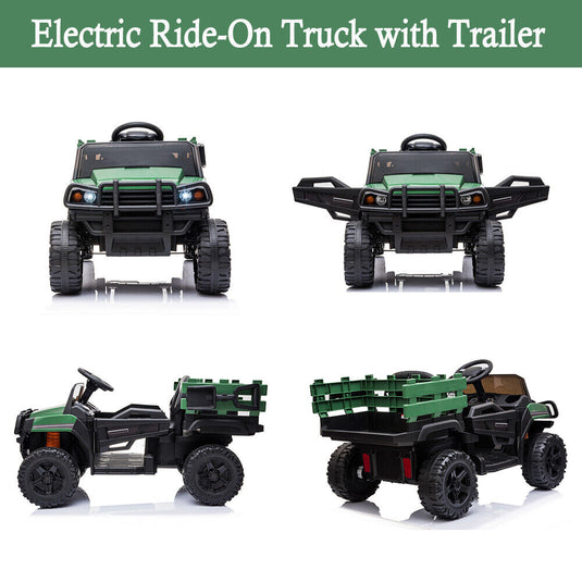 SEGMART 12V Ride-On Tractor Truck with RC Control and Trailer for Kids