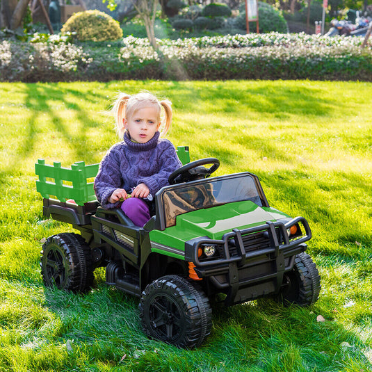 SEGMART 12V Ride-On Tractor Truck with RC Control and Trailer for Kids