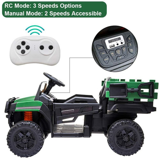 SEGMART 12V Ride-On Tractor Truck with RC Control and Trailer for Kids
