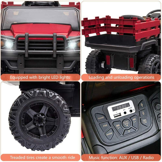 SEGMART 12V Ride-On Tractor Truck with RC Control and Trailer for Kids