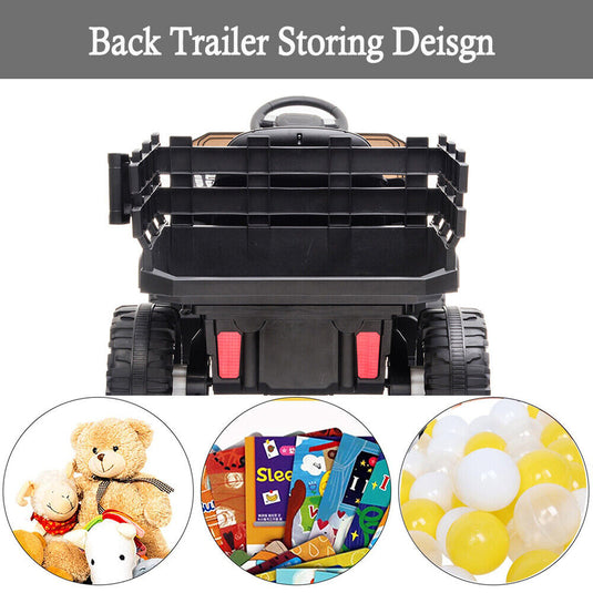 SEGMART 12V Ride-On Tractor Truck with RC Control and Trailer for Kids