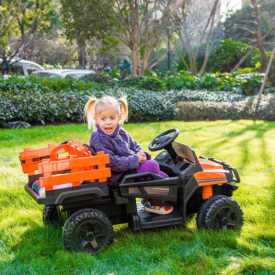 SEGMART 12V Ride-On Tractor Truck with RC Control and Trailer for Kids