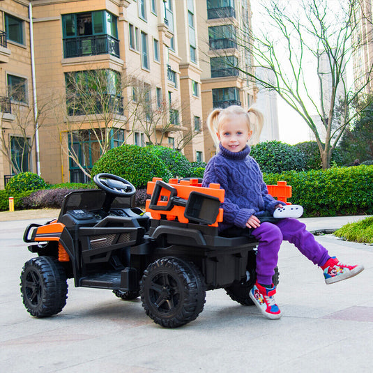 SEGMART 12V Ride-On Tractor Truck with RC Control and Trailer for Kids