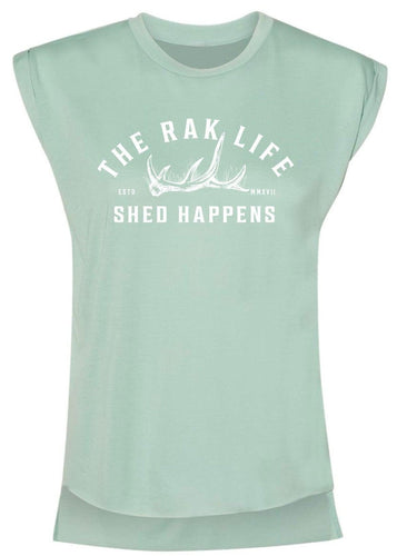 Womens Shed Happens Flowy Muscle Tee