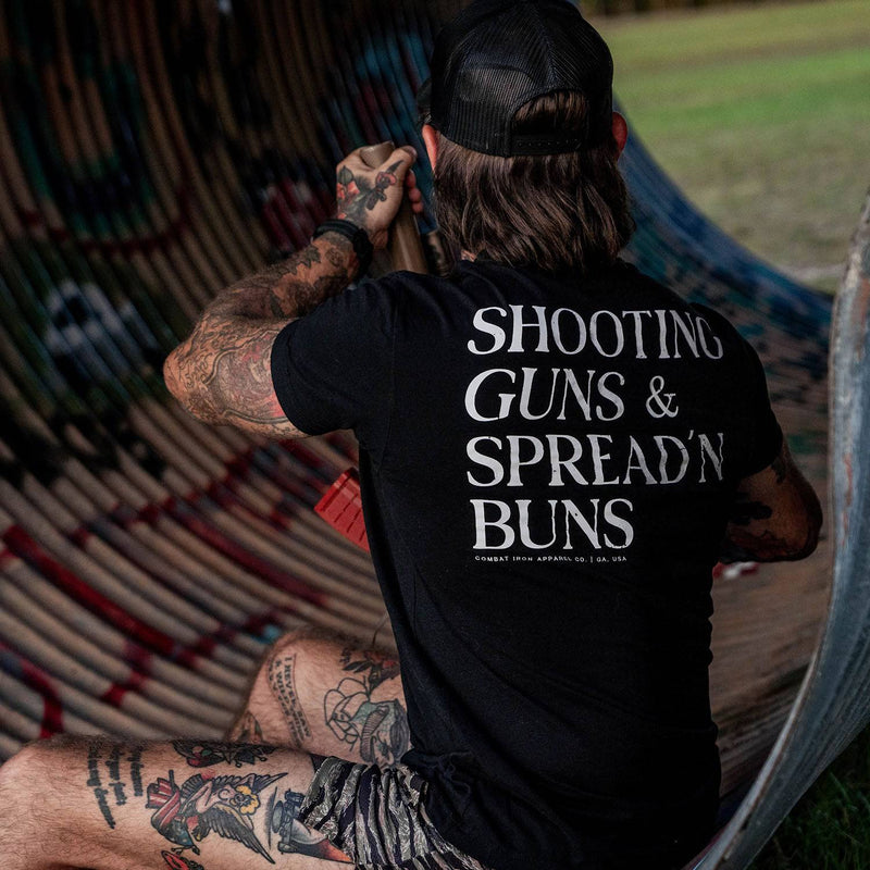 Load image into Gallery viewer, Shooting Guns &amp; Spread&#39;n Buns Men&#39;s T-Shirt
