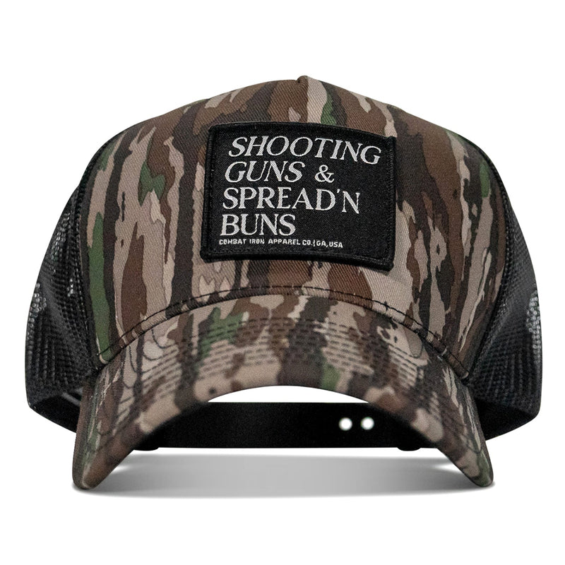 Load image into Gallery viewer, Shooting Guns &amp; Spread'n Buns Patch Snapback Hat
