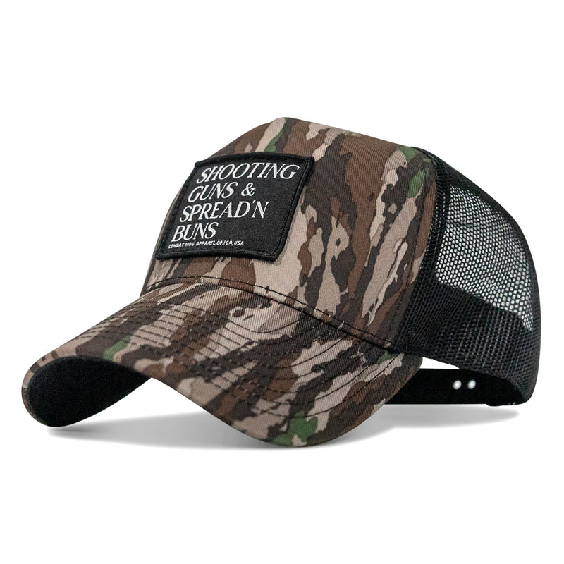 Load image into Gallery viewer, Shooting Guns &amp; Spread'n Buns Patch Snapback Hat
