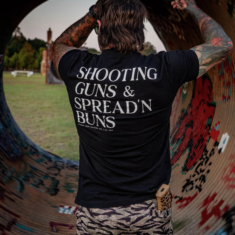 Load image into Gallery viewer, Shooting Guns &amp; Spread&#39;n Buns Men&#39;s T-Shirt
