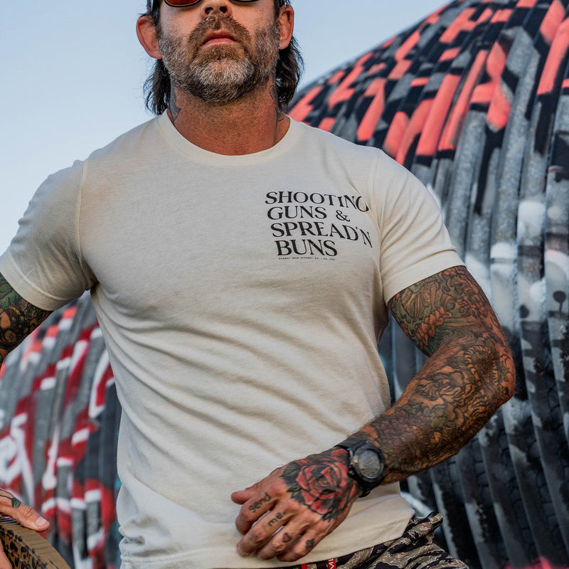 Load image into Gallery viewer, Shooting Guns &amp; Spread&#39;n Buns Men&#39;s T-Shirt
