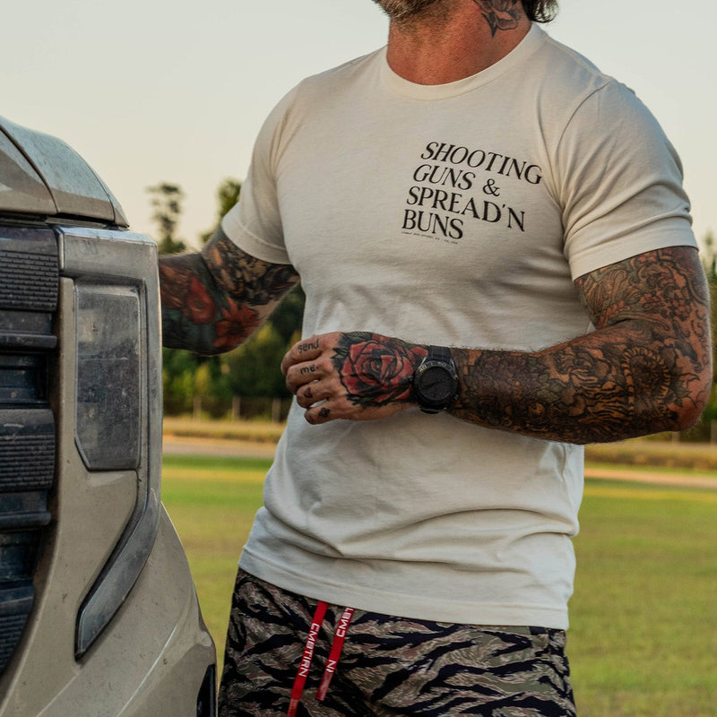 Load image into Gallery viewer, Shooting Guns &amp; Spread&#39;n Buns Men&#39;s T-Shirt
