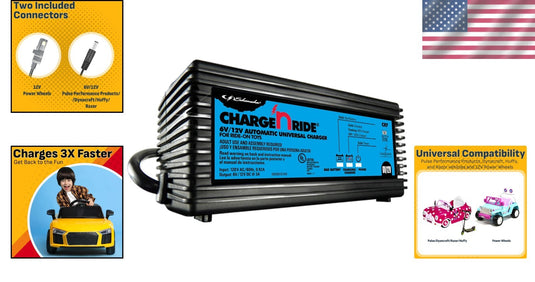 Dual Voltage Smart Charger for Kids' Ride-On Cars Compatible with 6V and 12V Batteries