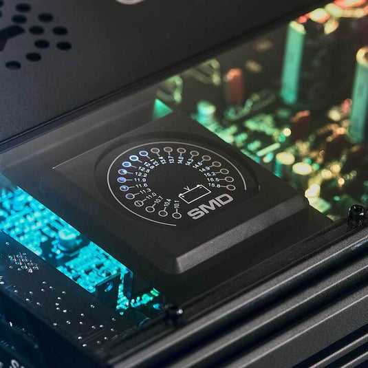 SMD Monoblock Amplifier with VM-1 Voltmeter and Digital LED Lights 2000W RMS at 1-ohm - Steve Meade Designs