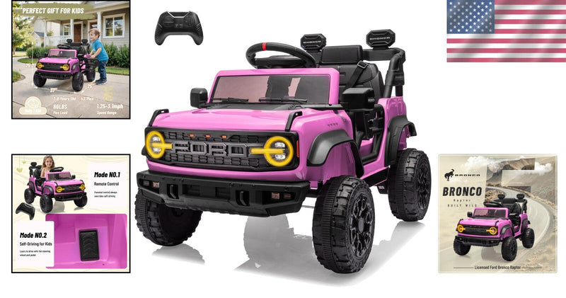 Load image into Gallery viewer, 12V Electric Ford Bronco Ride-On Car with Remote Control and Safety Seat Belt for Ages 3-8
