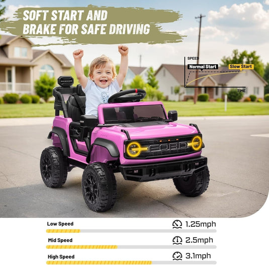 12V Electric Ford Bronco Ride-On Car with Remote Control and Safety Seat Belt for Ages 3-8