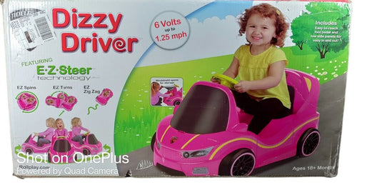 Sparkle and Drive: Dizzy Driver 6-Volt Ride-On Car with Storage in Pink for 18 Months+