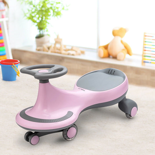 Sparkling Pink Wiggle Car Ride-on Toy for Toddlers and Kids with Flashing Wheels