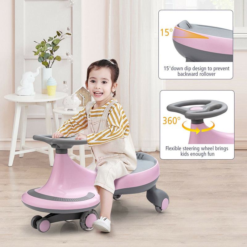 Load image into Gallery viewer, Sparkling Pink Wiggle Car Ride-on Toy for Toddlers and Kids with Flashing Wheels

