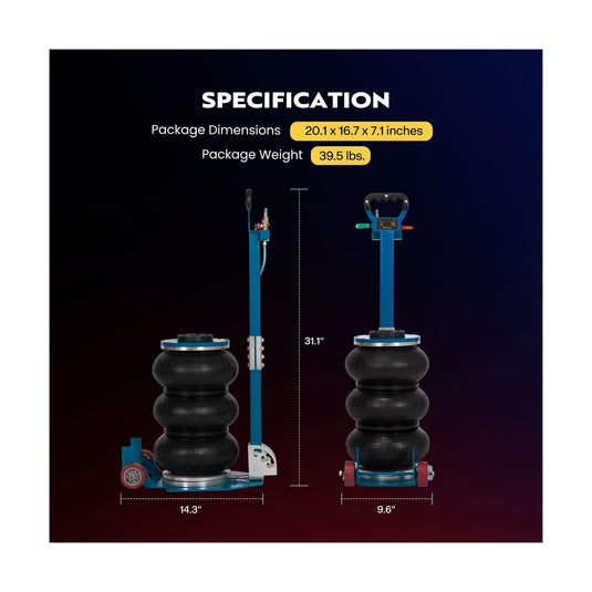 3 Ton Pneumatic Air Bag Car Jack with Wheels and Adjustable Height, 6600 lbs Capacity
