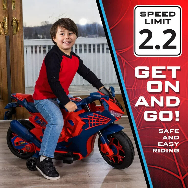 Load image into Gallery viewer, Spiderman 6V Motorcycle Ride On for Kids, Ages 3+, with Rechargeable Battery and 65lbs Weight Capacity
