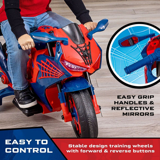Spiderman 6V Motorcycle Ride On for Kids, Ages 3+, with Rechargeable Battery - Supports up to 65lbs