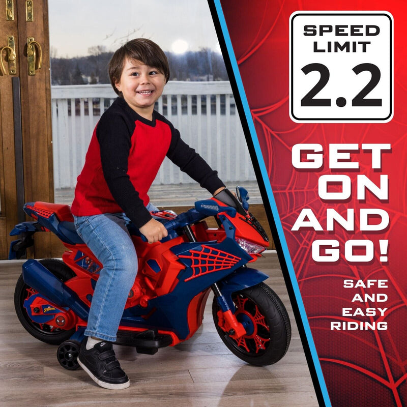 Load image into Gallery viewer, Spiderman 6V Motorcycle Ride On for Kids, Ages 3+, with Rechargeable Battery - Supports up to 65lbs
