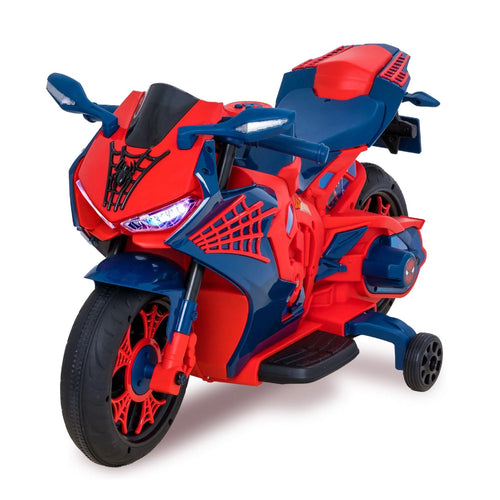 6V Rechargeable Spiderman Ride-On Motorcycle for Kids Ages 3+ Up to 65 lbs