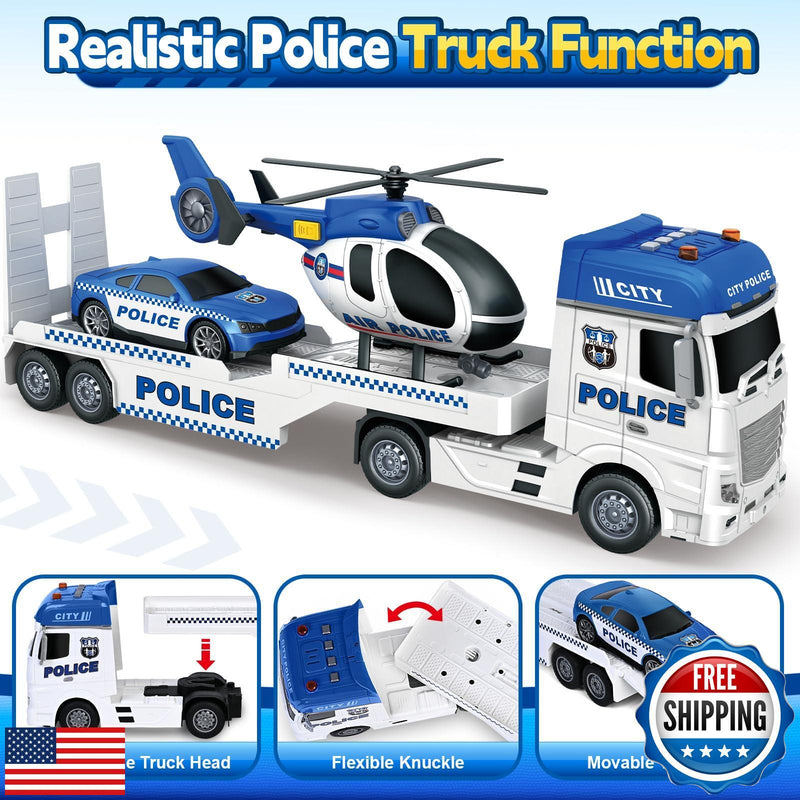 Load image into Gallery viewer, 25-Inch Large Police Truck Toy with Racing Car for Toddler Boys
