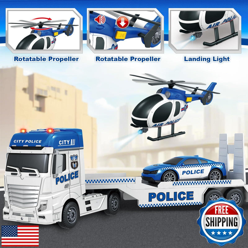 Load image into Gallery viewer, 25-Inch Large Police Truck Toy with Racing Car for Toddler Boys
