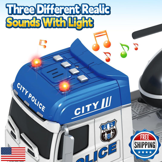 25-Inch Large Police Truck Toy with Racing Car for Toddler Boys