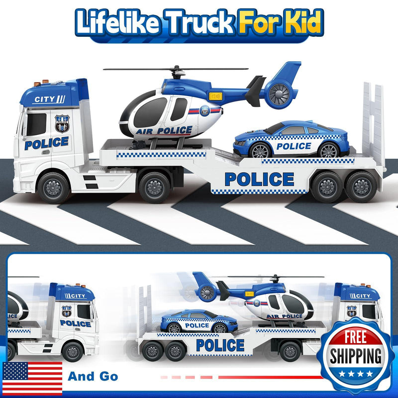 Load image into Gallery viewer, 25-Inch Large Police Truck Toy with Racing Car for Toddler Boys
