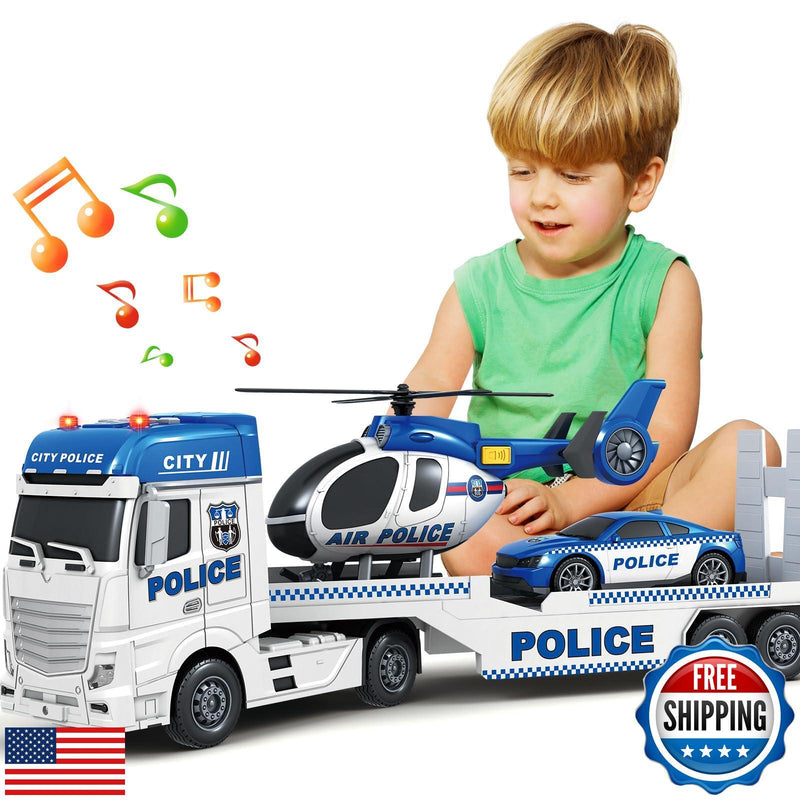 Load image into Gallery viewer, 25-Inch Large Police Truck Toy with Racing Car for Toddler Boys
