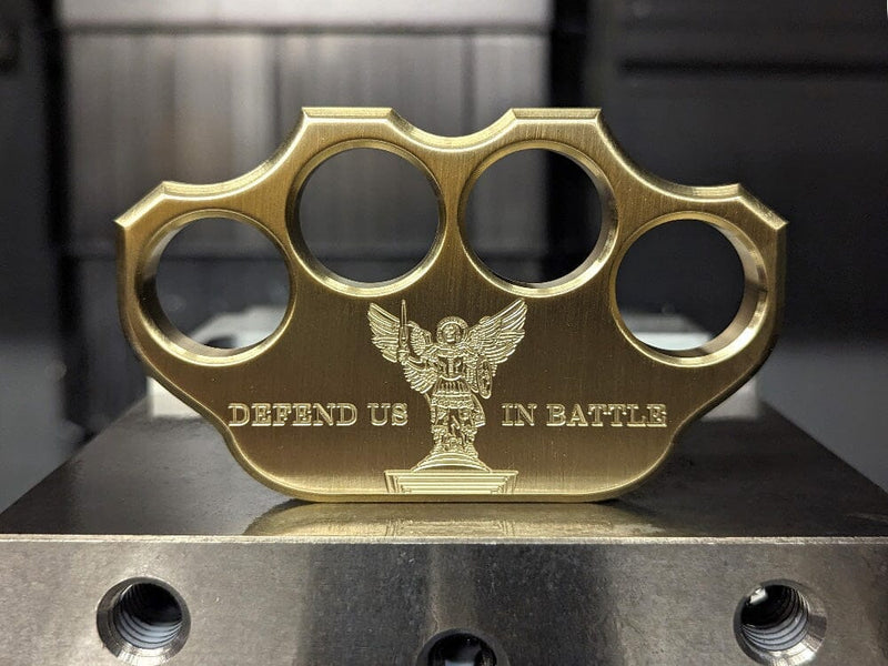Load image into Gallery viewer, Milspin 3/4lb Brass Knuckle Saint Michael Solid Brass Paperweight
