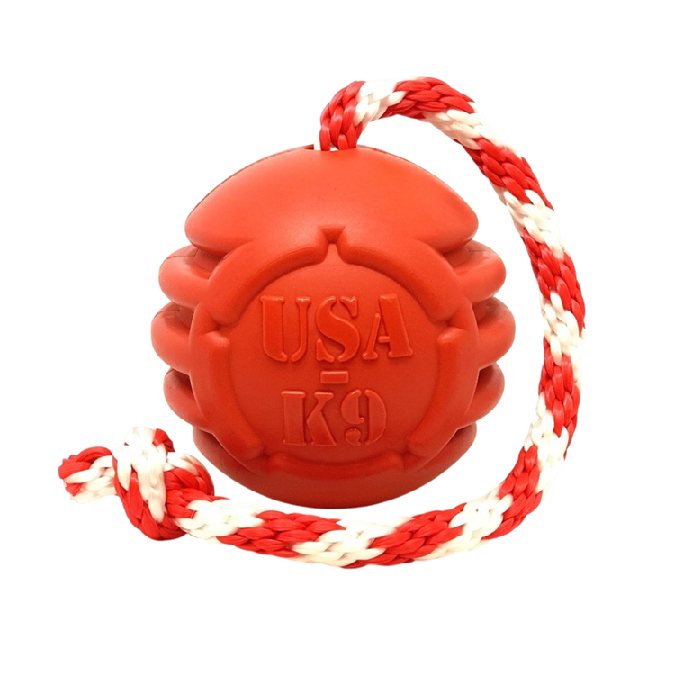 Load image into Gallery viewer, USA-K9 Stars and Stripes Rubber Dog Toy | K9 Handler Reward Toy | Red | USA Made
