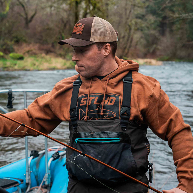 Load image into Gallery viewer, STLHD Men's Yuba River Saddle Brown Premium Hoodie
