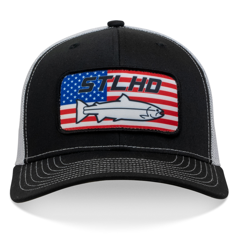 Load image into Gallery viewer, STLHD Nation Black/White Trucker Snapback Hat
