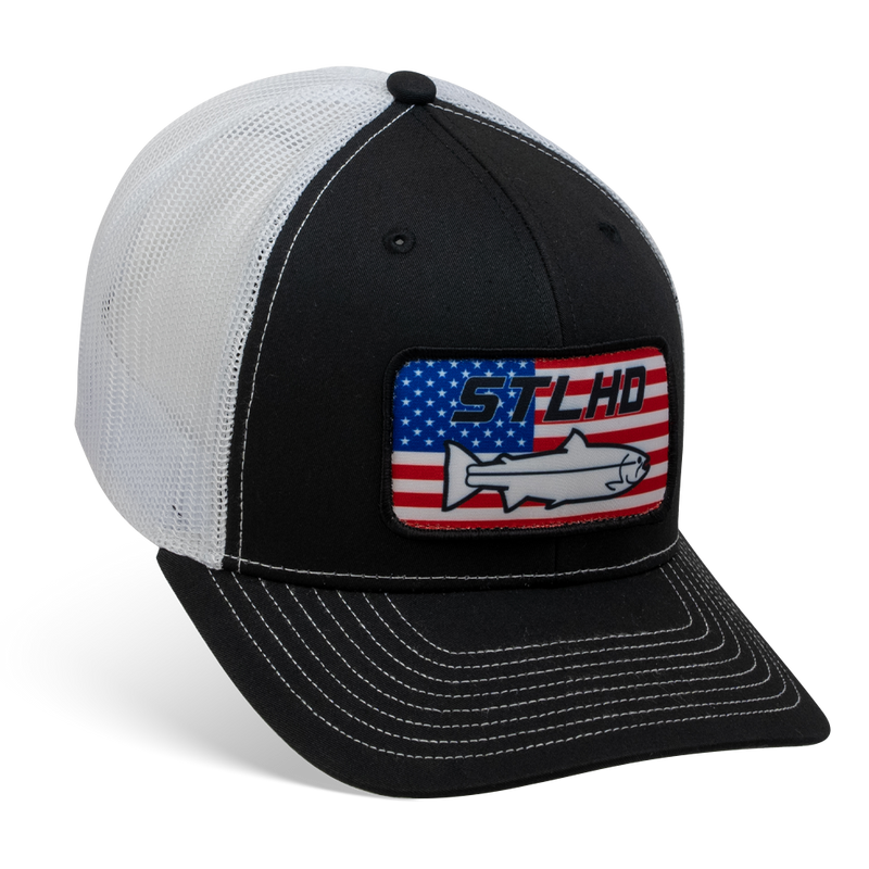 Load image into Gallery viewer, STLHD Nation Black/White Trucker Snapback Hat
