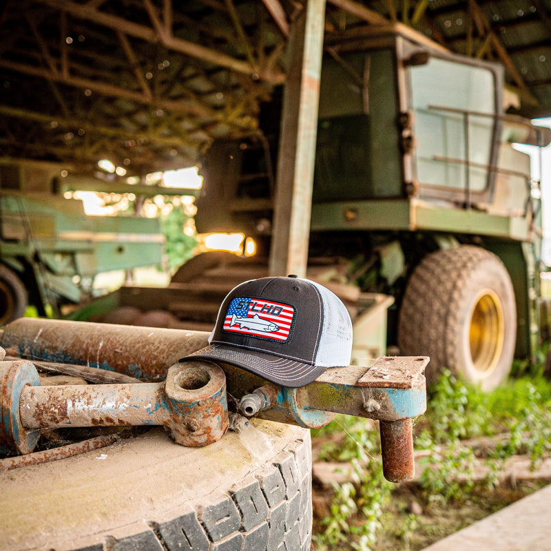 Load image into Gallery viewer, STLHD Nation Black/White Trucker Snapback Hat
