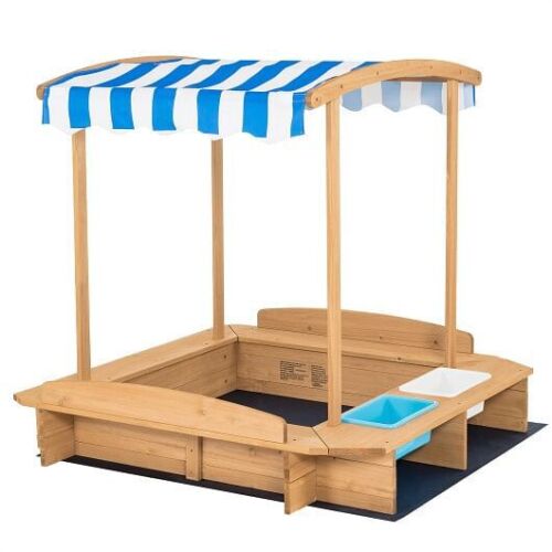 Load image into Gallery viewer, Striped Canopy Wooden Sandbox for Kids - Perfect for Outdoor Playtime!
