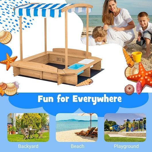 Load image into Gallery viewer, Striped Canopy Wooden Sandbox for Kids - Perfect for Outdoor Playtime!
