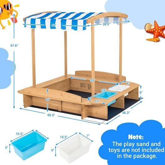 Striped Canopy Wooden Sandbox for Kids - Perfect for Outdoor Playtime!