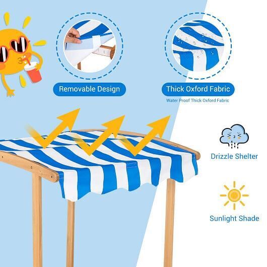 Load image into Gallery viewer, Striped Canopy Wooden Sandbox for Kids - Perfect for Outdoor Playtime!
