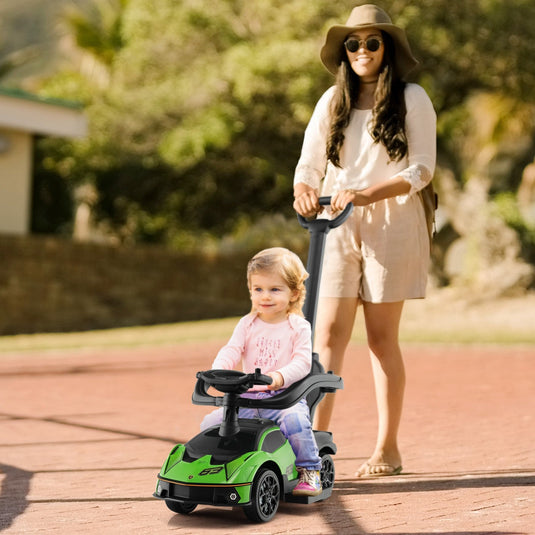 3-in-1 Licensed Lamborghini Ride-On Push Stroller Car with Sound Green