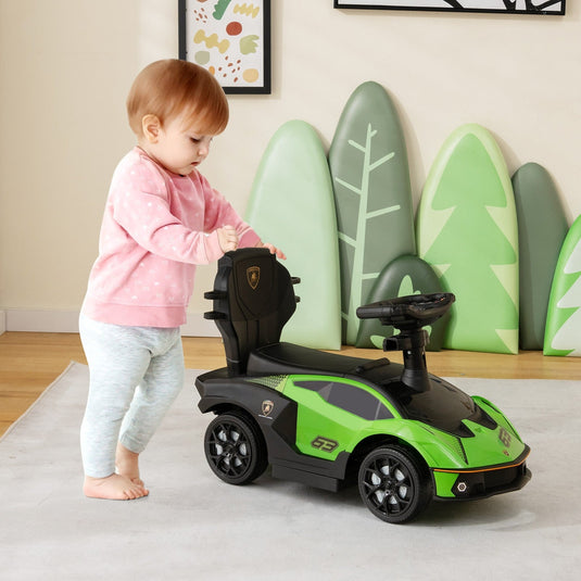 3-in-1 Licensed Lamborghini Ride-On Push Stroller Car with Sound Green