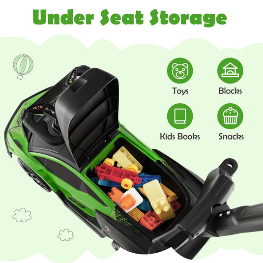 3-in-1 Licensed Lamborghini Ride-On Push Stroller Car with Sound Green