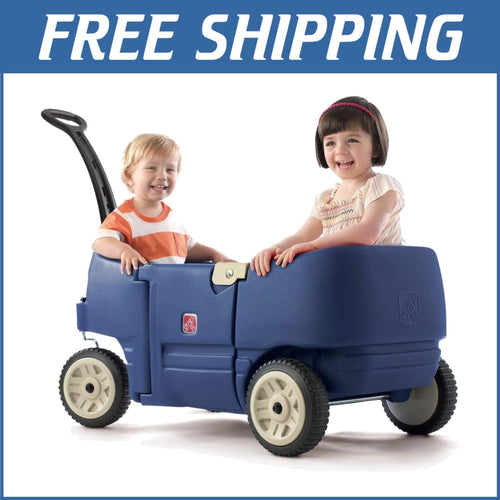 Denim Blue Kids Wagon with Cup Holders for Safe Outdoor Riding