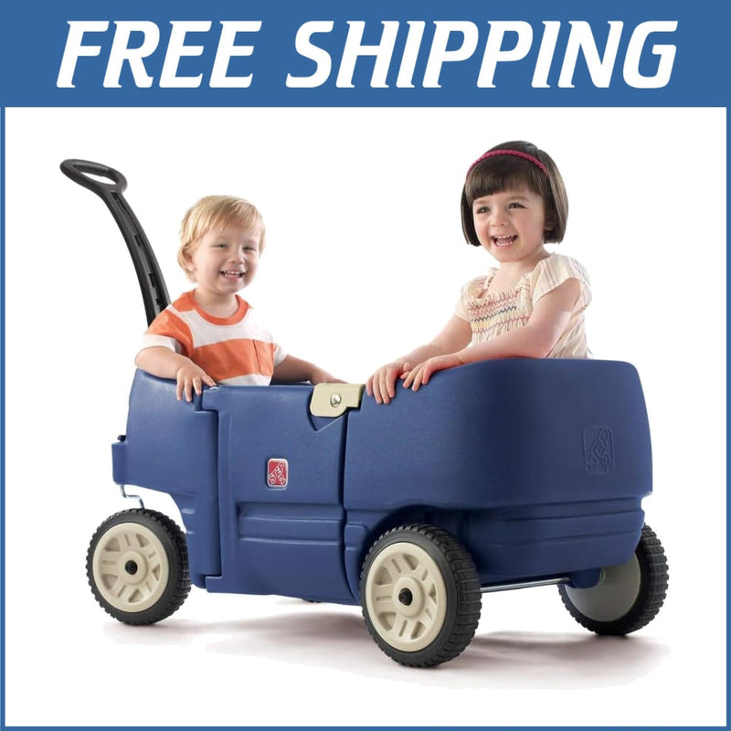 Load image into Gallery viewer, Denim Blue Kids Wagon with Cup Holders for Safe Outdoor Riding
