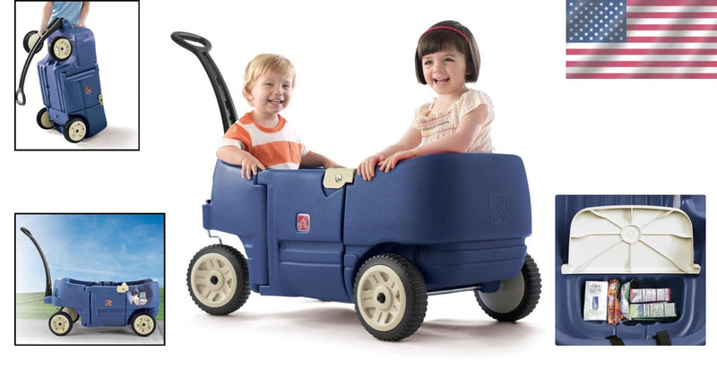 Load image into Gallery viewer, Denim Blue Kids Wagon with Cup Holders for Safe Outdoor Riding
